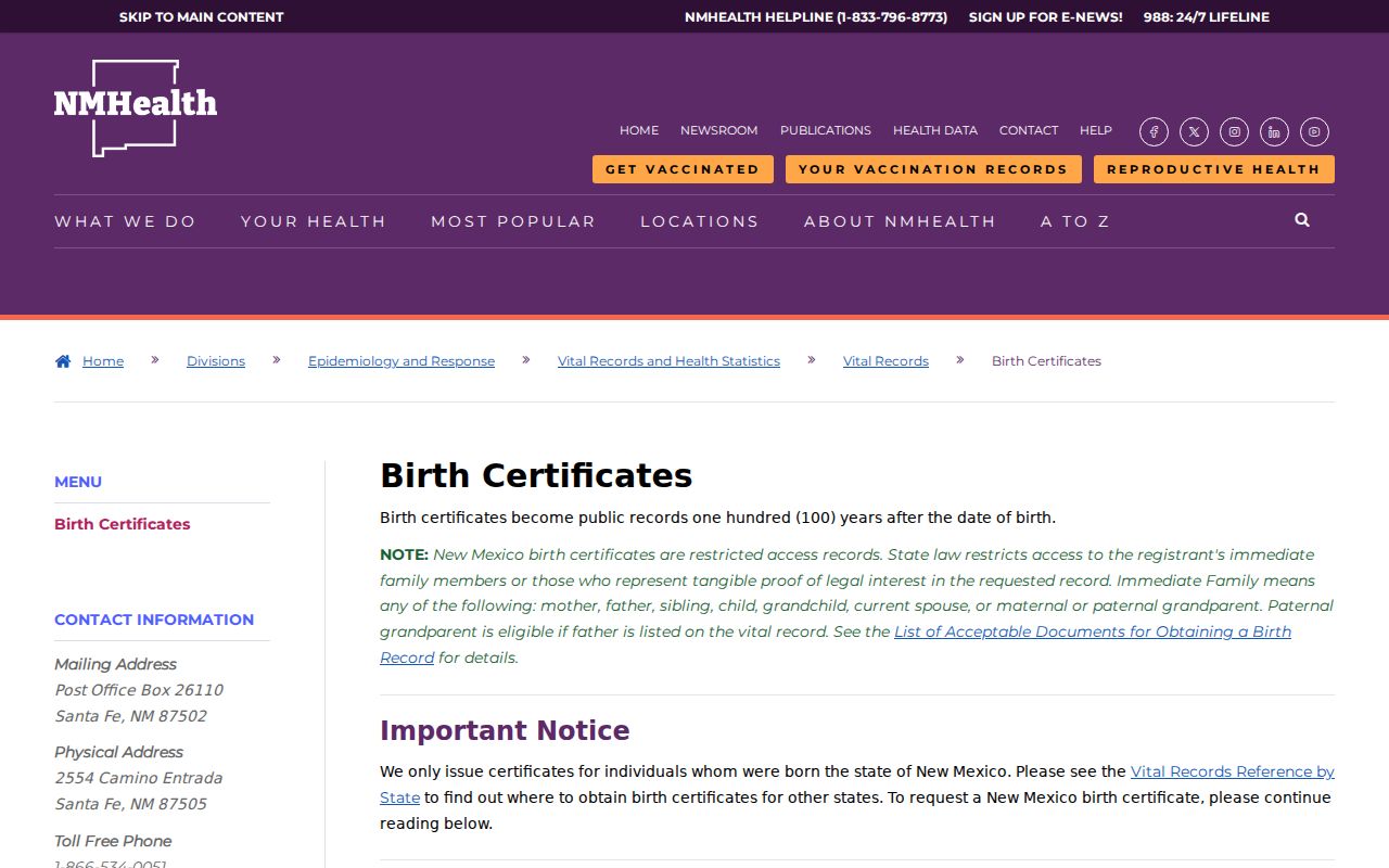 South Valley residents directory New Mexico birth-record application information