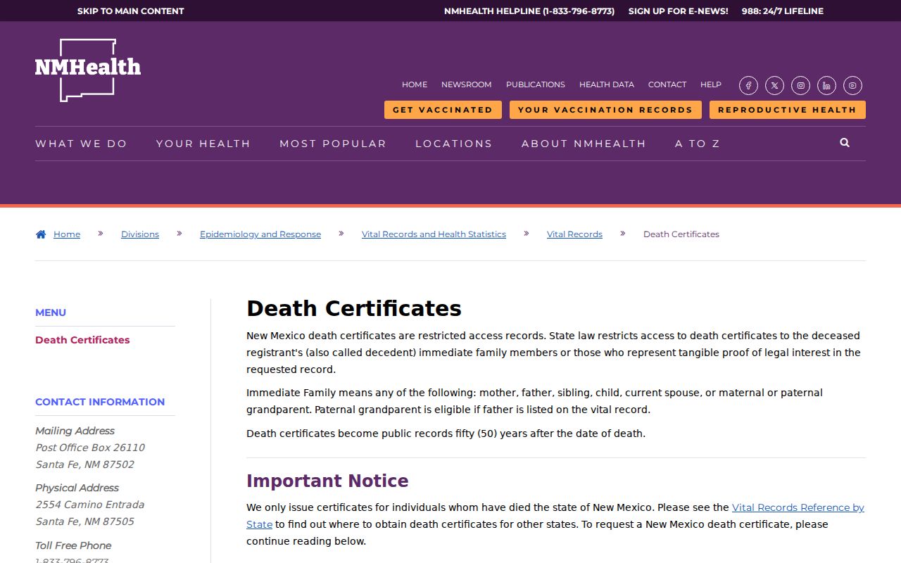 South Valley resident lookup New Mexico death-record eligibility information