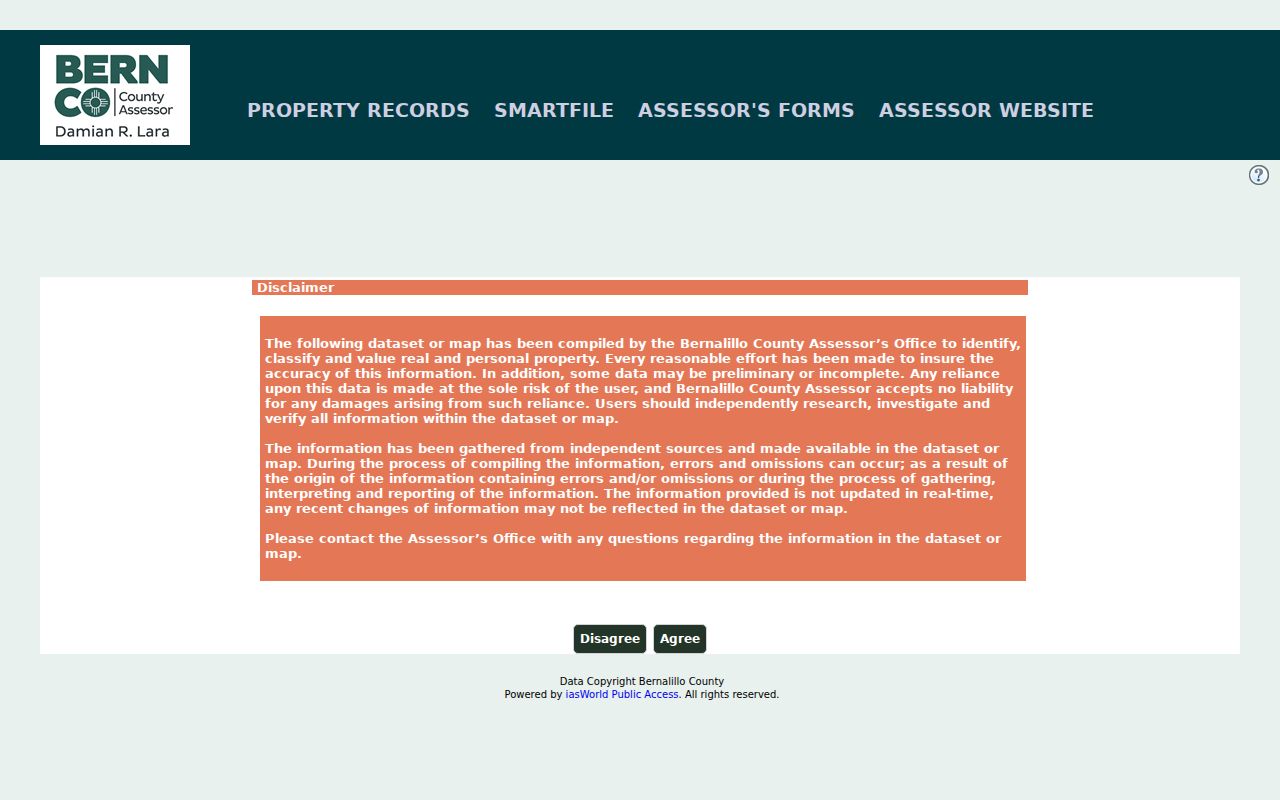 South Valley street directory Bernalillo County Assessor public access screen